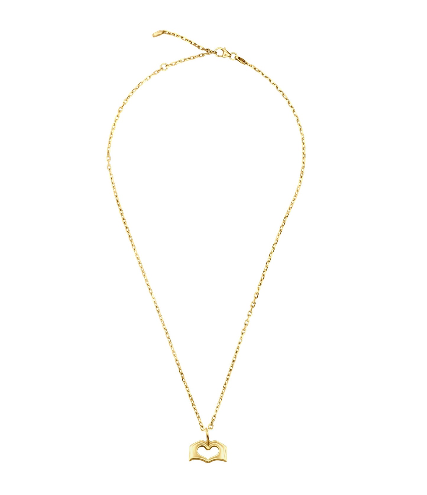 Small Yellow Gold Raised Heart Hands Necklace