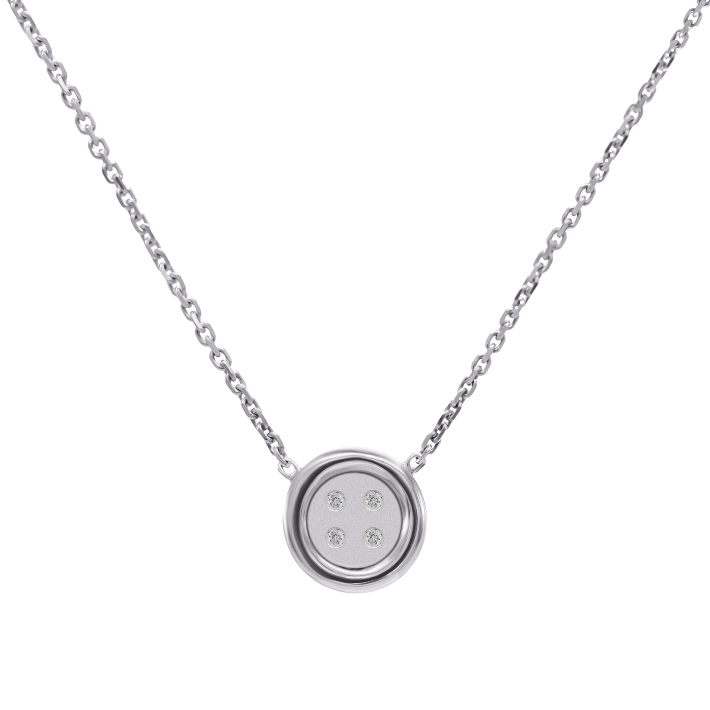 Baby Sterling Silver Button Necklace With Diamonds