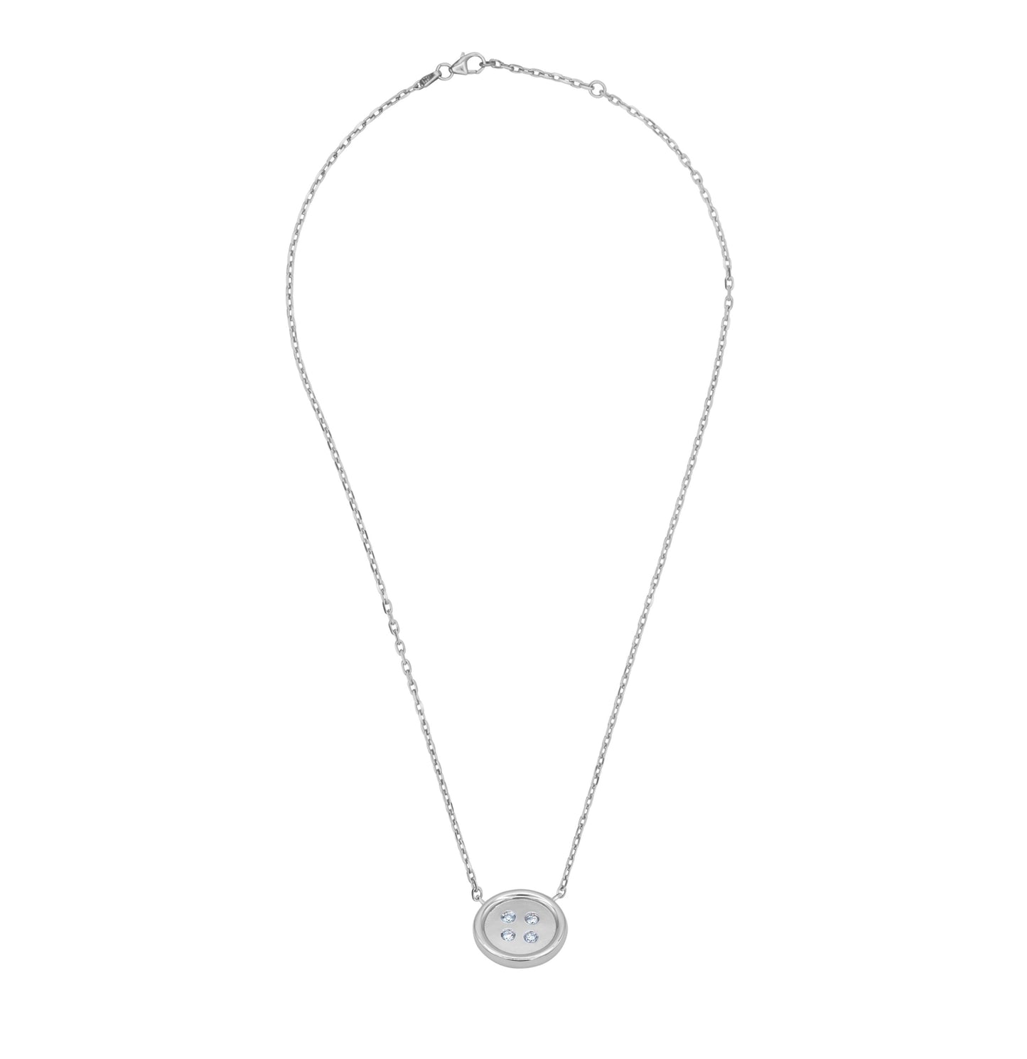 Small Sterling Silver Button Necklace With Diamonds