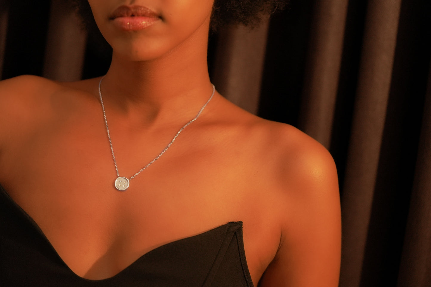 Small Sterling Silver Button Necklace With Diamonds