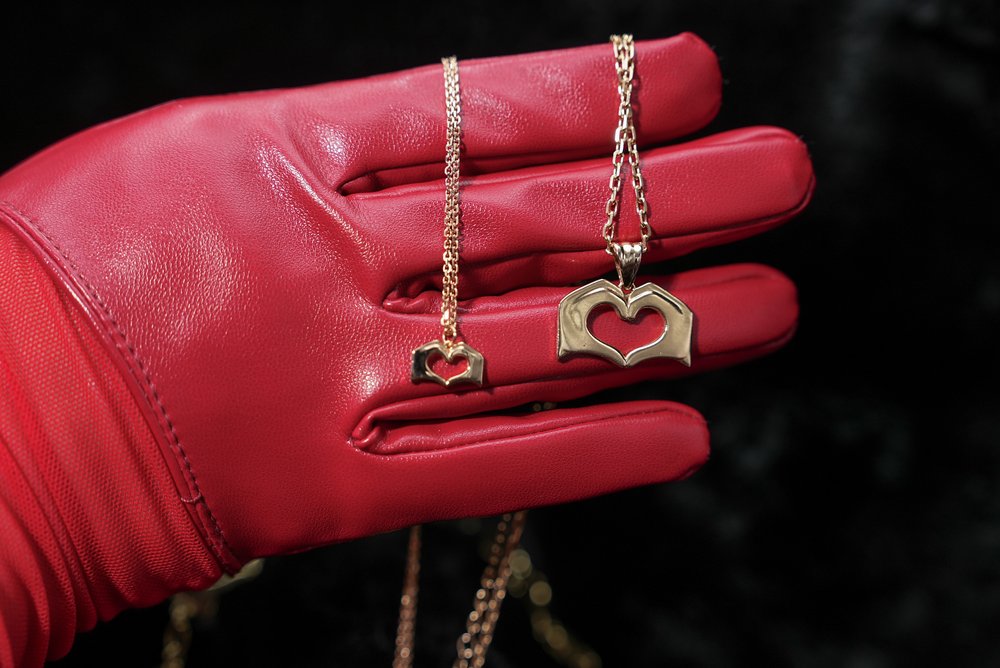 Large Rose Gold Raised Heart Hands Necklace