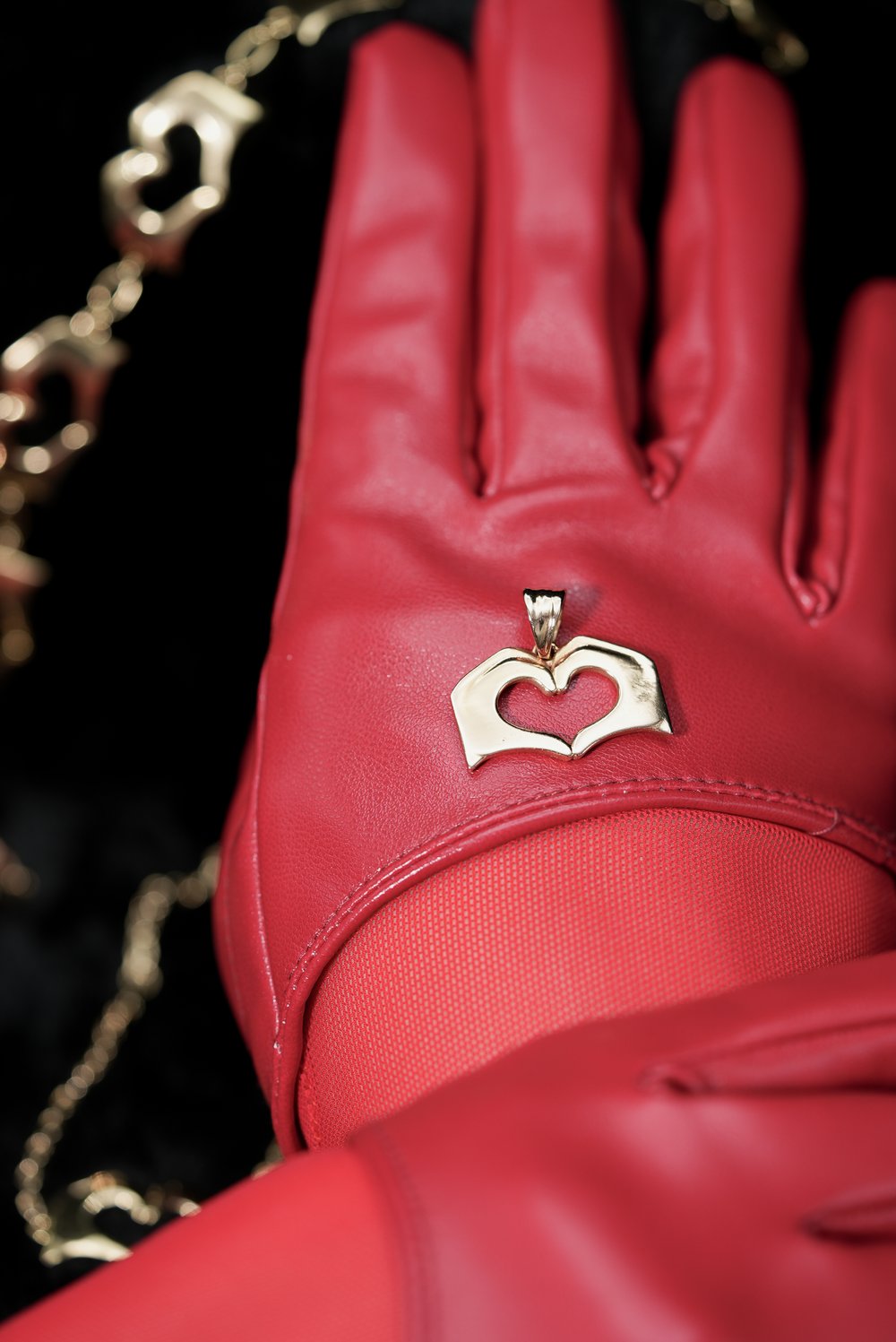 Large Rose Gold Raised Heart Hands Necklace