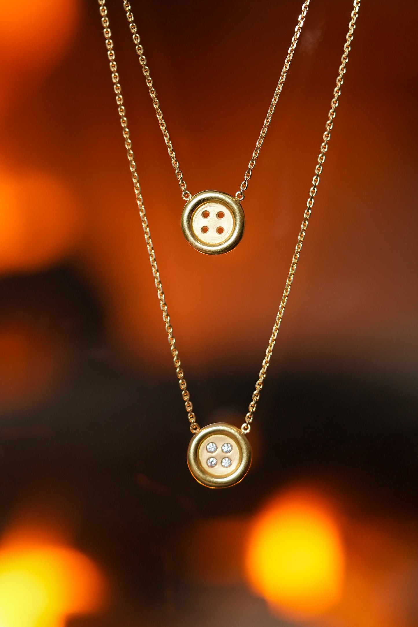 Baby Yellow Gold Button Necklace With Diamonds