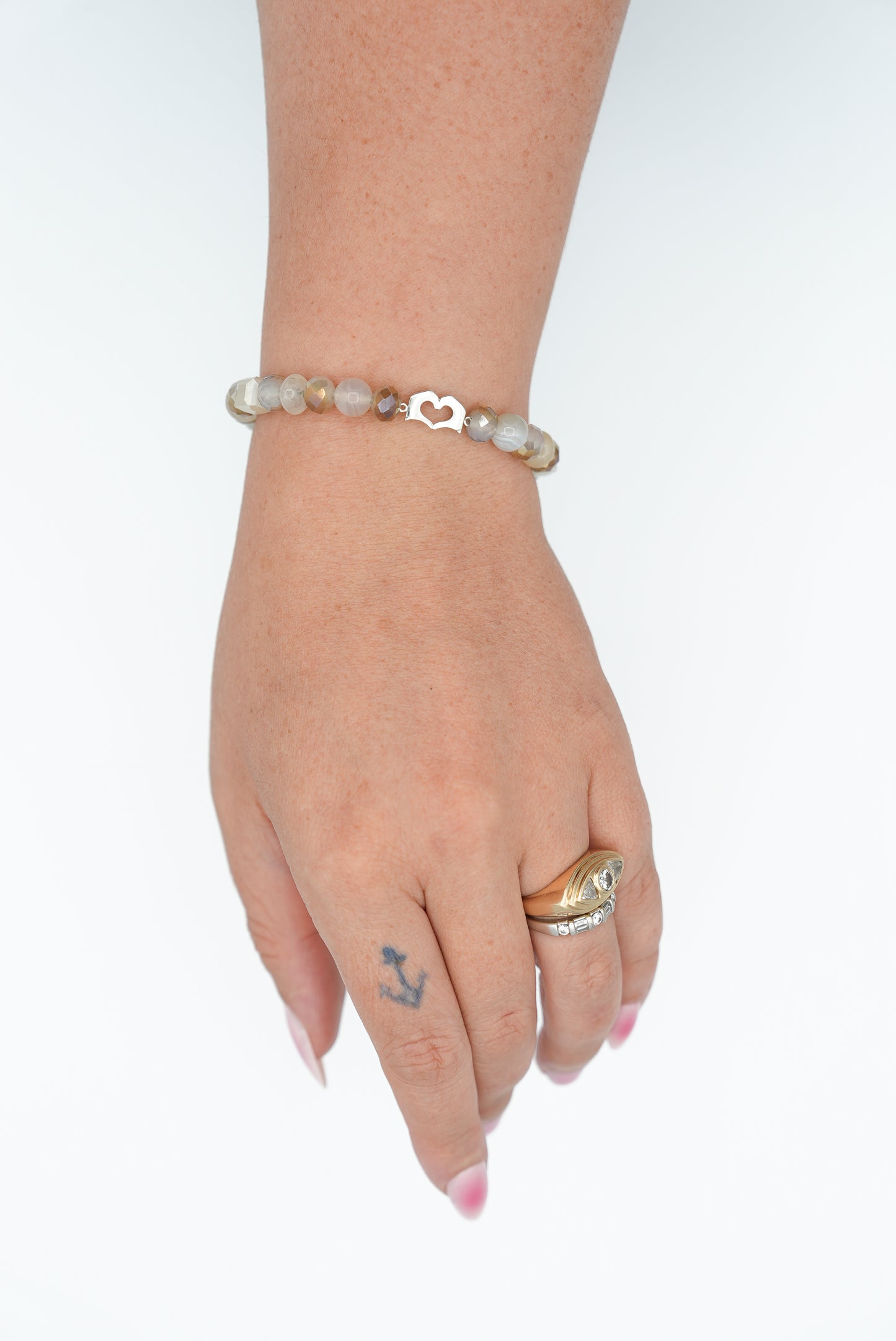 Milky Stone & Faceted Bead Bracelet