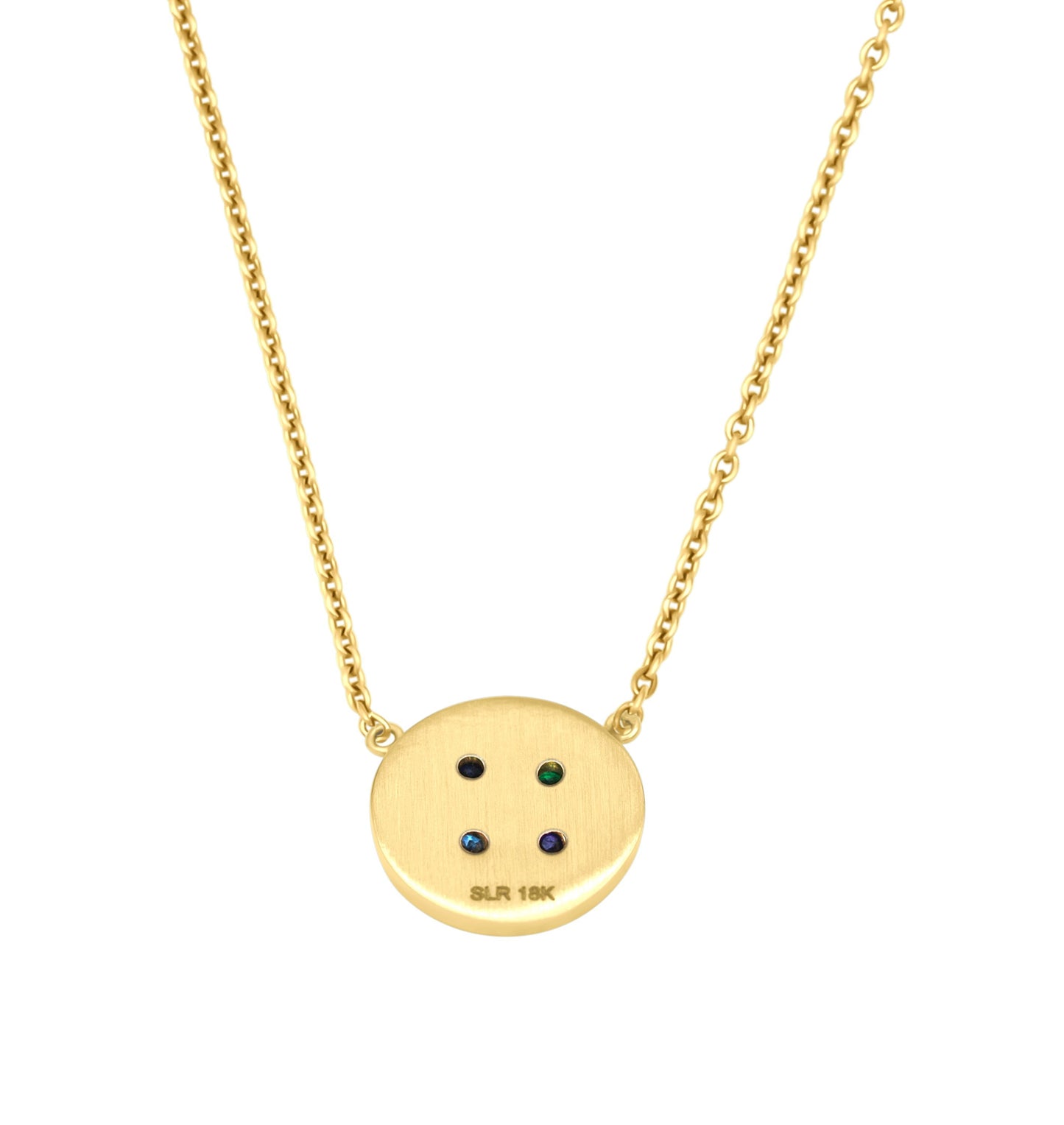 Small Yellow Gold Button Necklace With Emerald and Sapphire