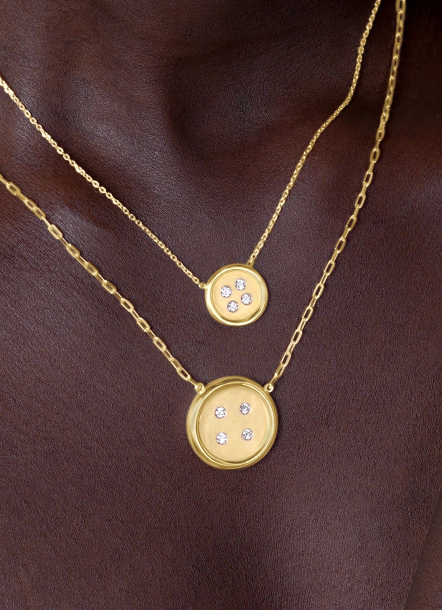 Small Yellow Gold Button Necklace With Diamonds