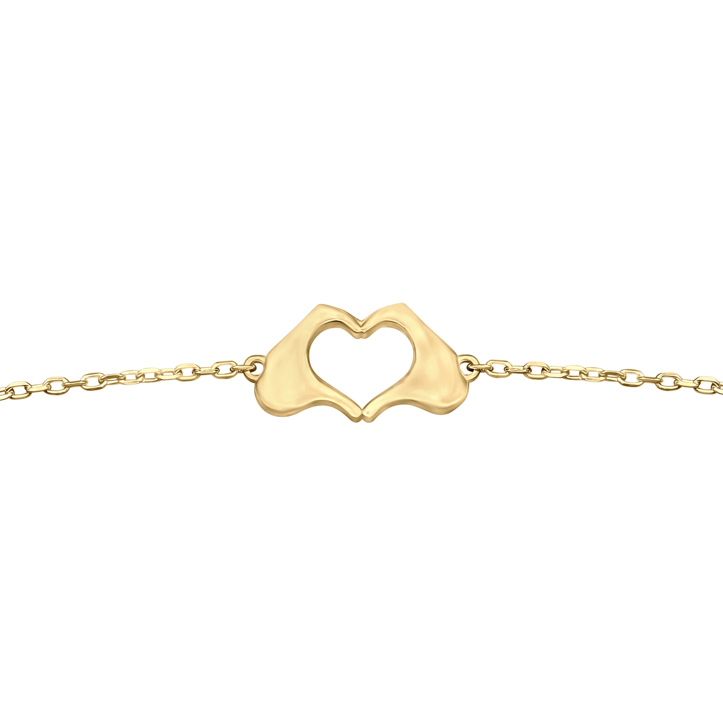 Large Flat Yellow Gold Heart Hands Bracelet