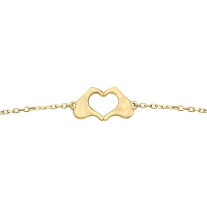 Large Flat Yellow Gold Heart Hands Bracelet