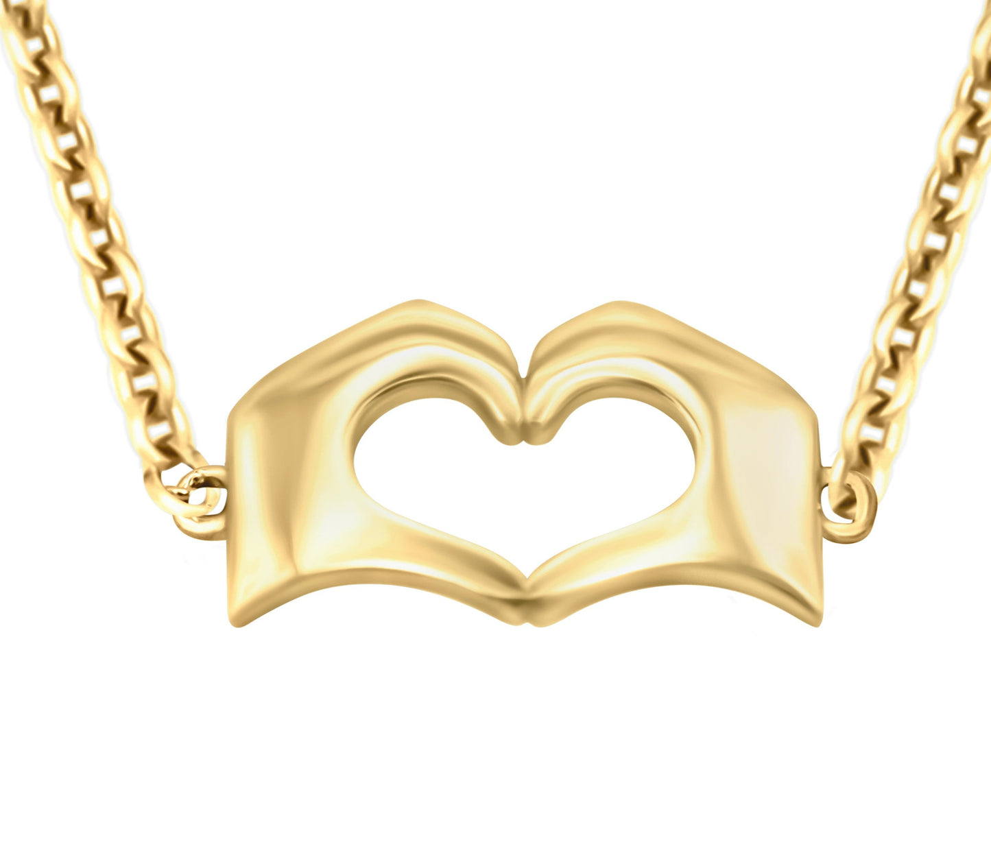 Large Raised Yellow Gold Heart Hands Bracelet