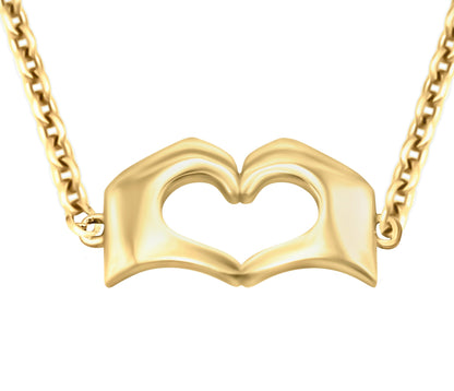 Large Raised Yellow Gold Heart Hands Bracelet