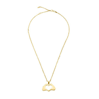 Large Yellow Gold Flat Heart Hands Necklace