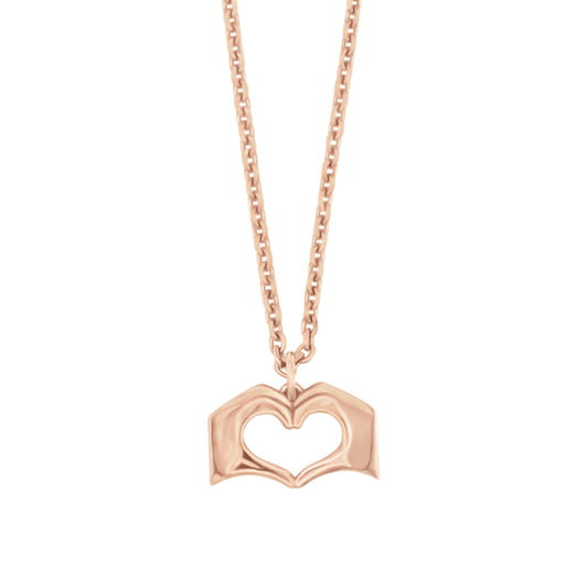 Large Rose Gold Raised Heart Hands Necklace