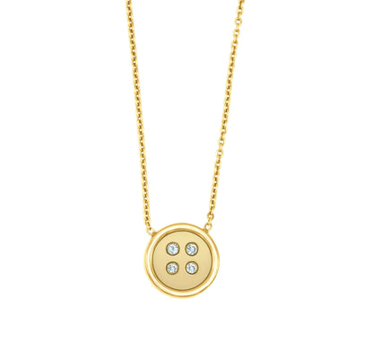 Small Yellow Gold Button Necklace With Diamonds