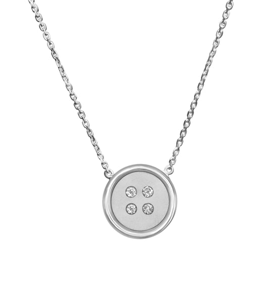 Small Sterling Silver Button Necklace With Diamonds