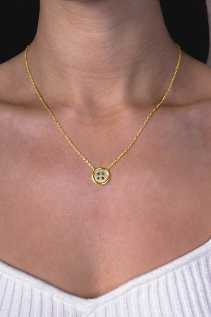 Small Yellow Gold Button Necklace With Sapphires