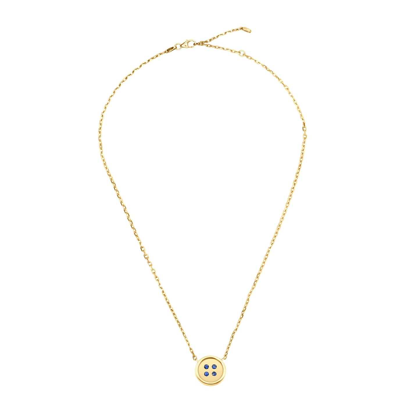 Small Yellow Gold Button Necklace With Sapphires