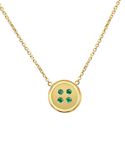 Small Yellow Gold Button Necklace With Emeralds