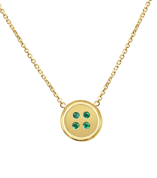 Small Yellow Gold Button Necklace With Emeralds