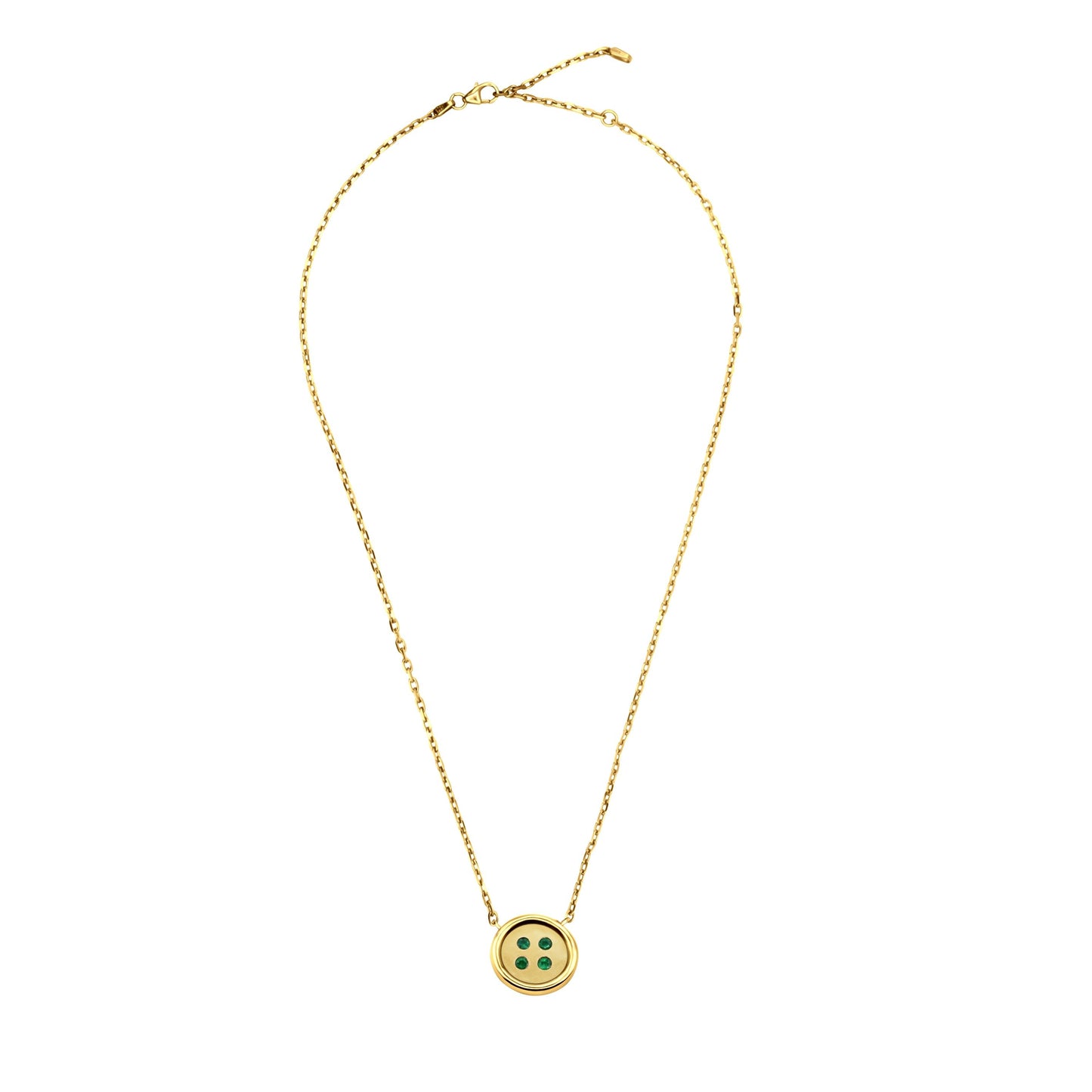 Small Yellow Gold Button Necklace With Emeralds