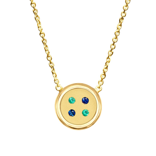 Small Yellow Gold Button Necklace With Emerald and Sapphire