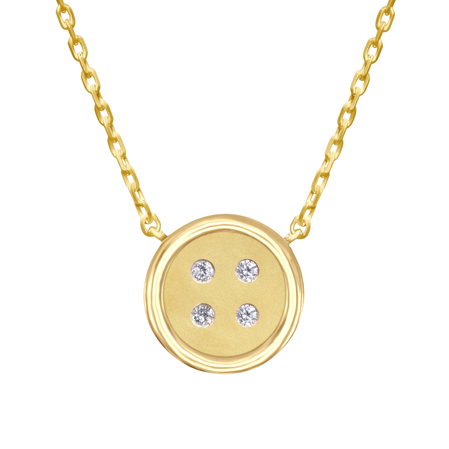 Medium Yellow Gold Button Necklace With Diamonds