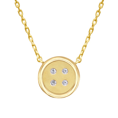 Medium Yellow Gold Button Necklace With Diamonds