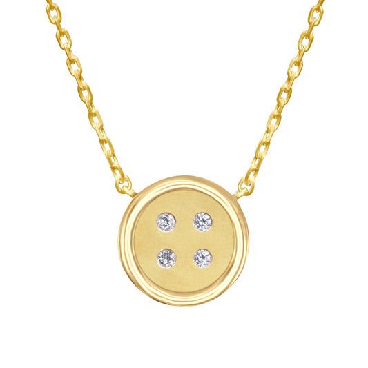 Medium Yellow Gold Button Necklace With Diamonds