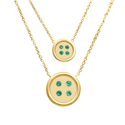 Small Yellow Gold Button Necklace With Emeralds