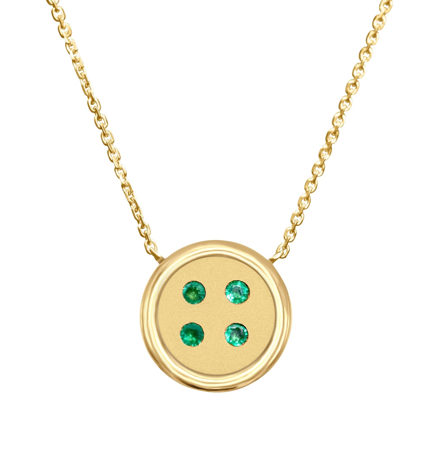 Medium Yellow Gold Button Necklace With Emeralds