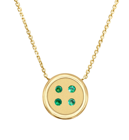 Medium Yellow Gold Button Necklace With Emeralds