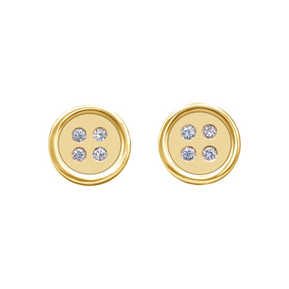 Small Yellow Gold Button Earrings With Diamonds