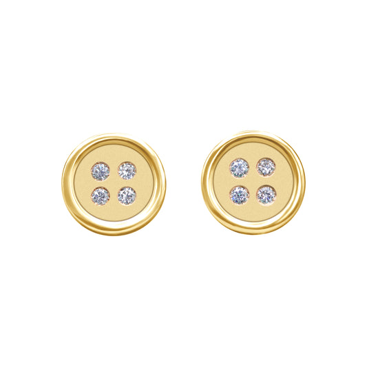 Small Yellow Gold Button Earrings With Diamonds