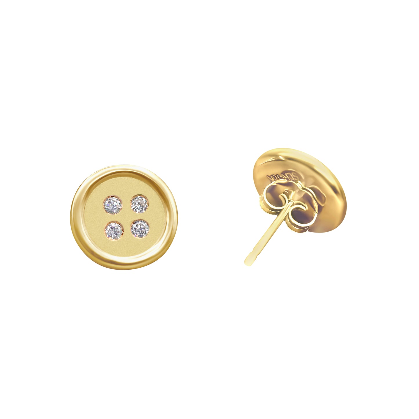 Small Yellow Gold Button Earrings With Diamonds