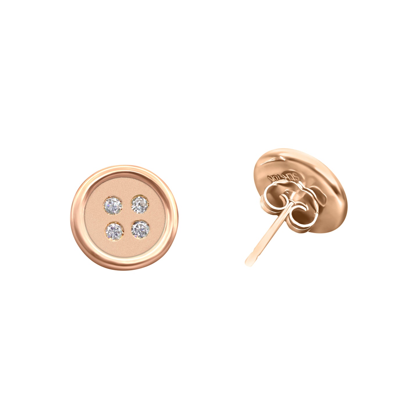 Small Rose Gold Button Earrings With Diamonds