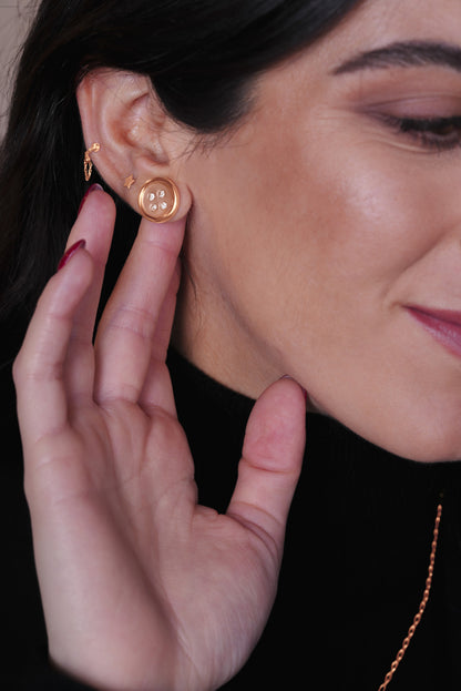 Small Rose Gold Button Earrings With Diamonds