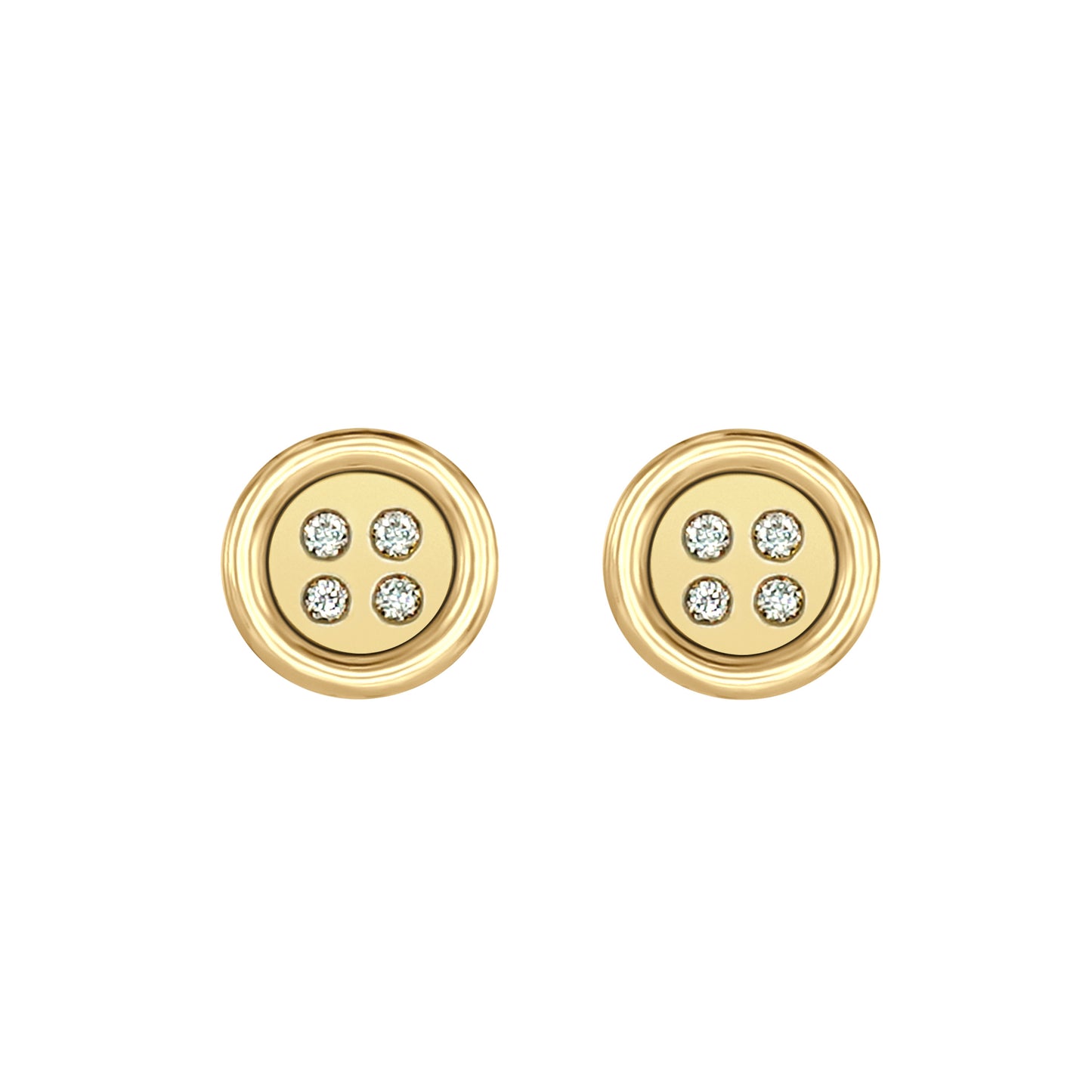 Baby Yellow Gold Button Earrings With Diamonds