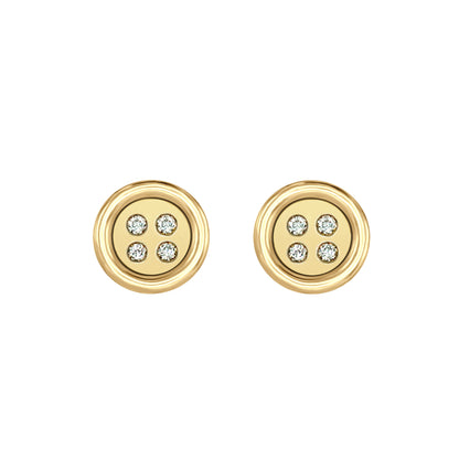 Baby Yellow Gold Button Earrings With Diamonds