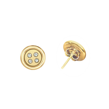 Baby Yellow Gold Button Earrings With Diamonds