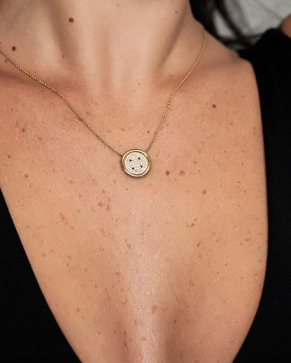 Small Yellow Gold Button Necklace With Pavé  Diamonds