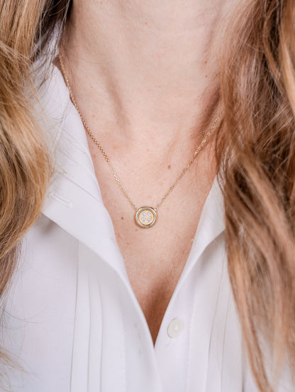 Baby Yellow Gold Button Necklace With Diamonds