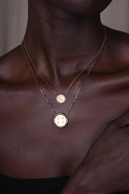 Small Yellow Gold Button Necklace With Diamonds