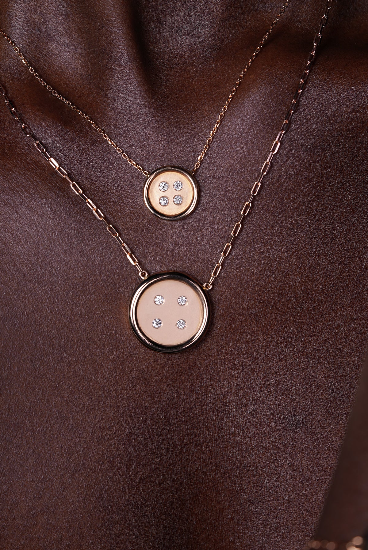 Small Yellow Gold Button Necklace With Diamonds