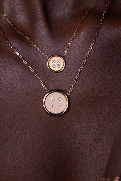 Small Yellow Gold Button Necklace With Diamonds
