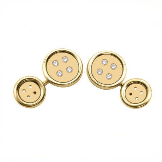 Yellow Gold Button Cuff Links With Diamonds