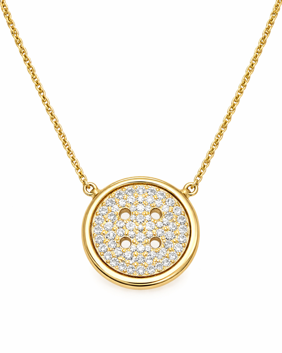 Small Yellow Gold Button Necklace With Pavé  Diamonds