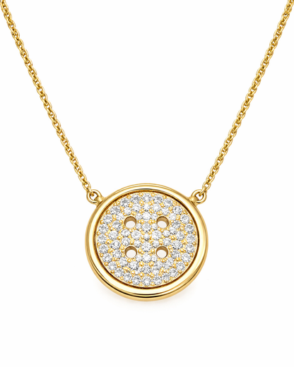Small Yellow Gold Button Necklace With Pavé  Diamonds