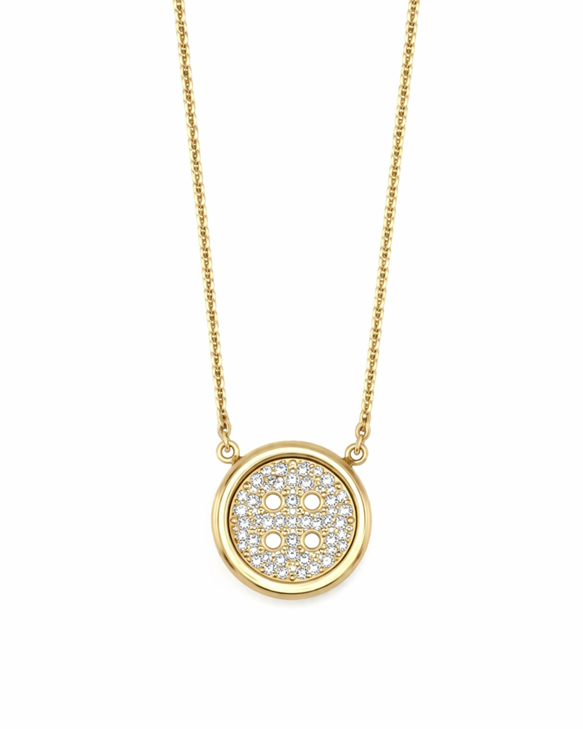Baby Yellow Gold Button Necklace With Pavé  Diamonds