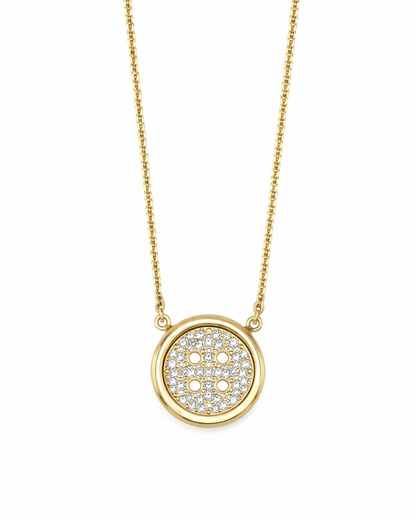 Baby Yellow Gold Button Necklace With Pavé  Diamonds