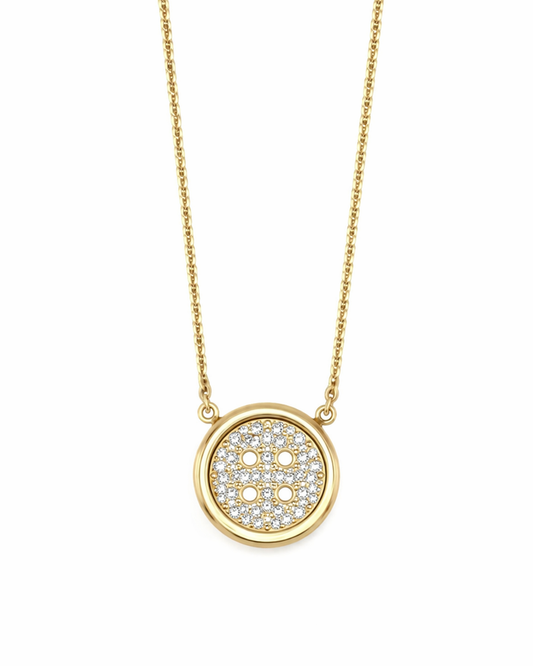 Baby Yellow Gold Button Necklace With Pavé  Diamonds